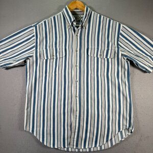 Vintage American Blue Button Down Shirt Mens Large White Blue Stripes Classic